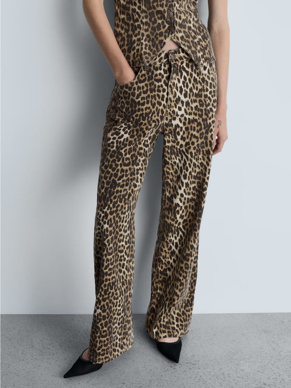 Mango Leopard-Print Straight-Leg Jeans - Tan/Black